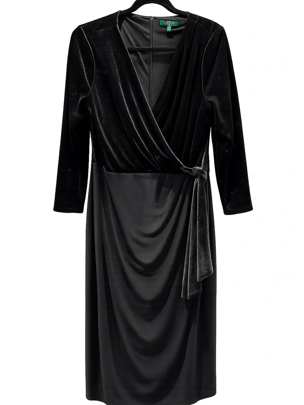 Lauren Ralph Lauren Black Velvet Wrap Dress Size 12 Long Sleeve - Picture 1 of 8